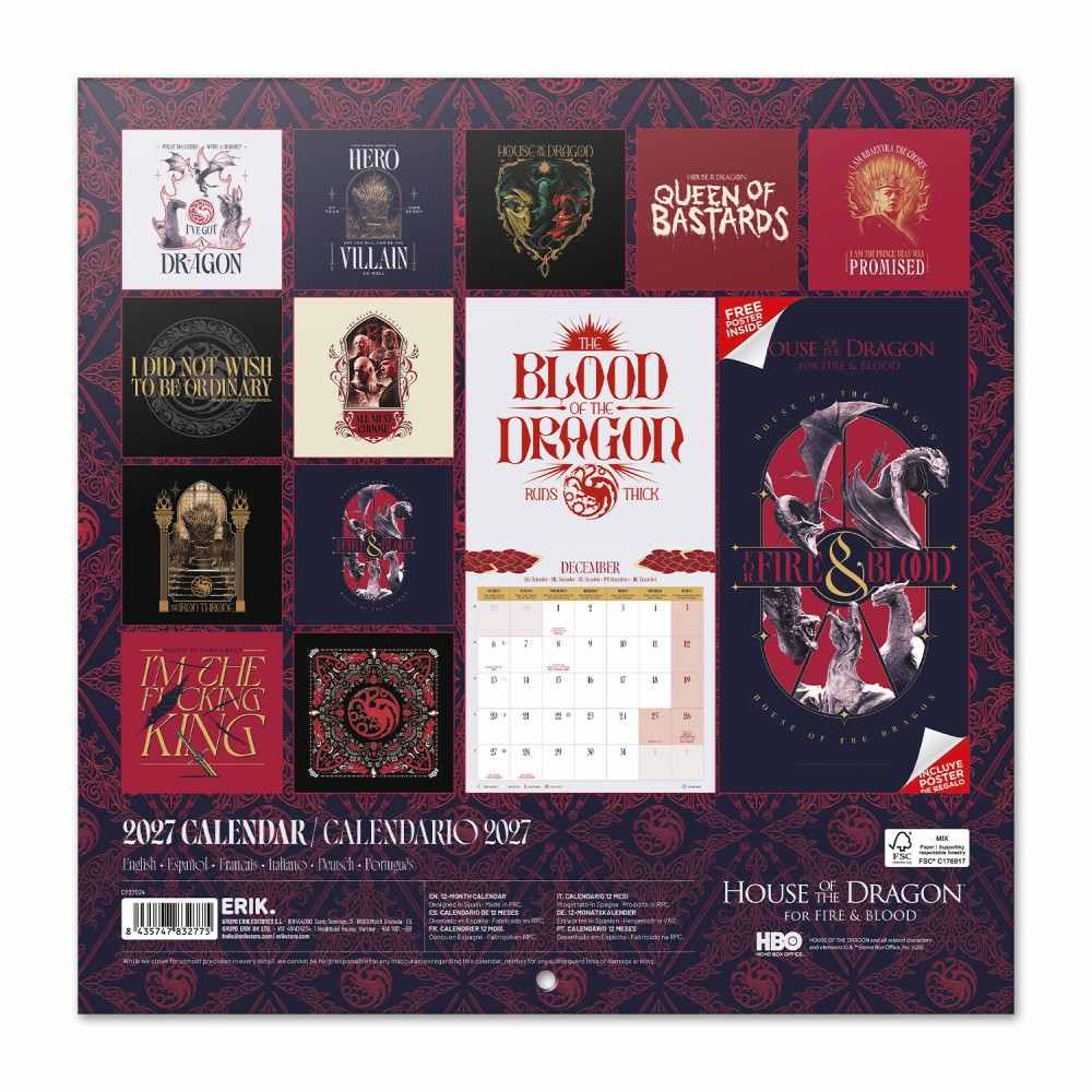 Grupo Erik Game Of Thrones House Of The Dragon - Season 3 2027 30X30 Calendar - Multicolours